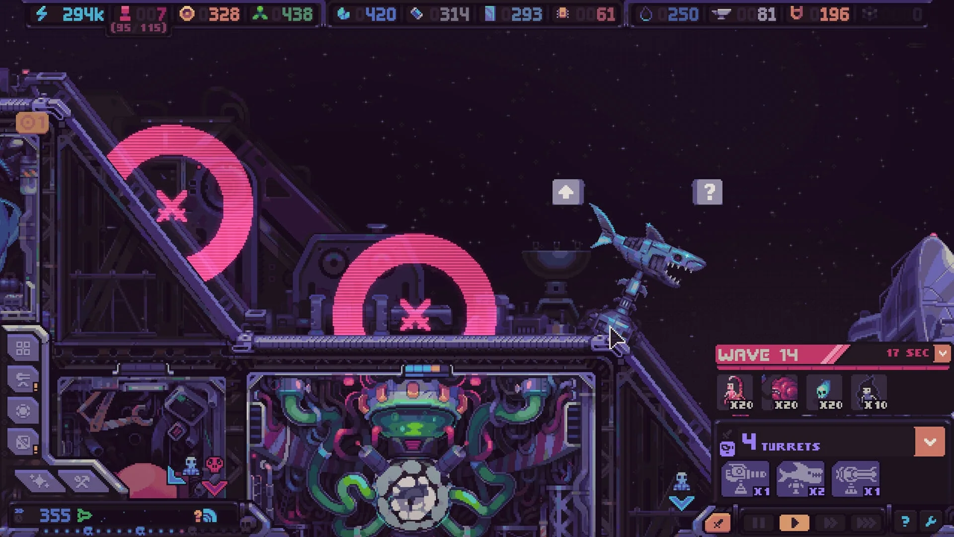 Hull Rupture boss encounter with a giant alien maw and defending turrets