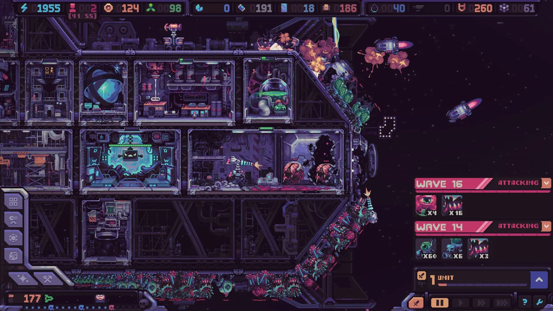Hull Rupture combat wave with aliens climbing across the ship hull