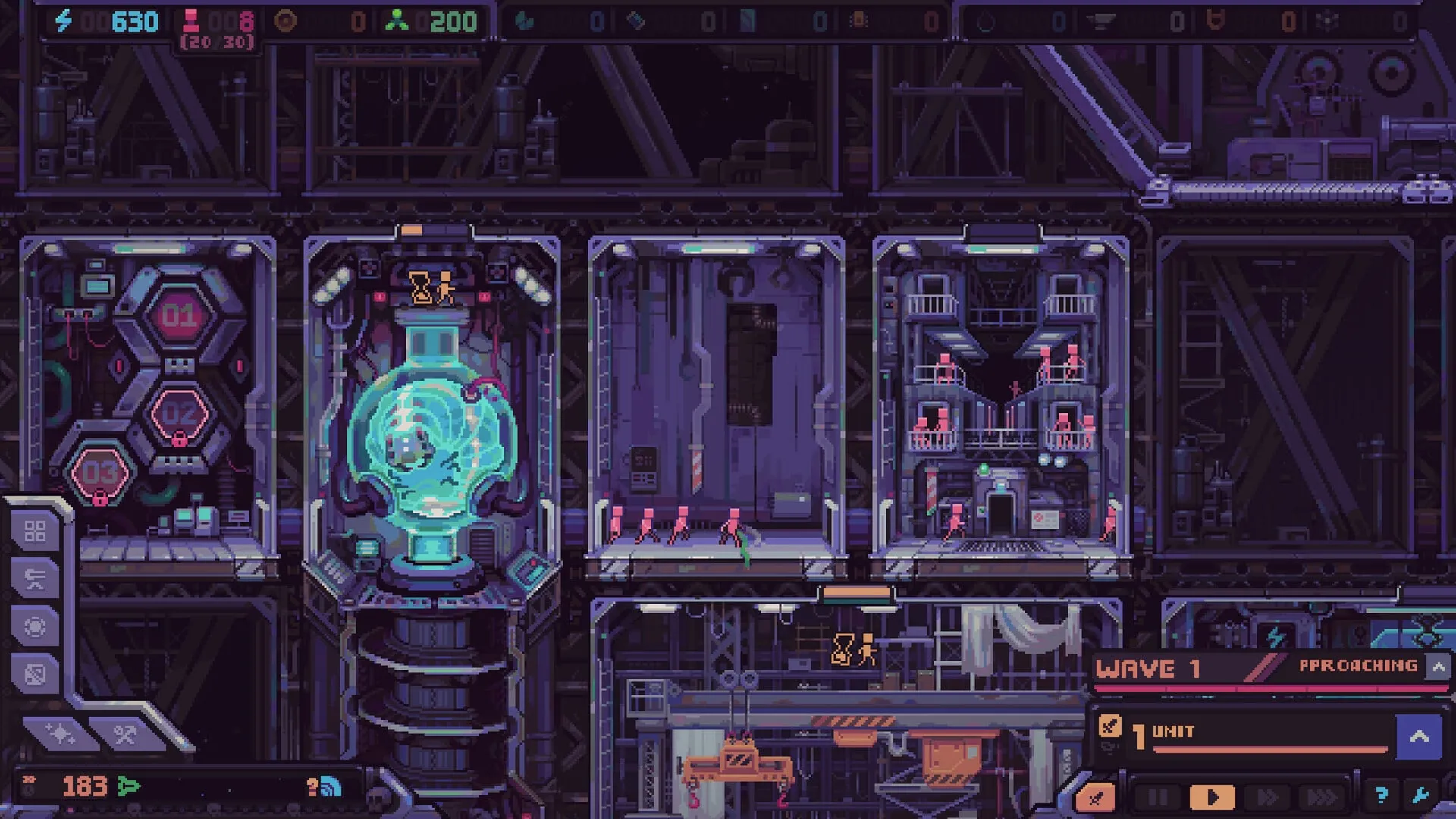 Hull Rupture ship interior with human workers assigned to production modules