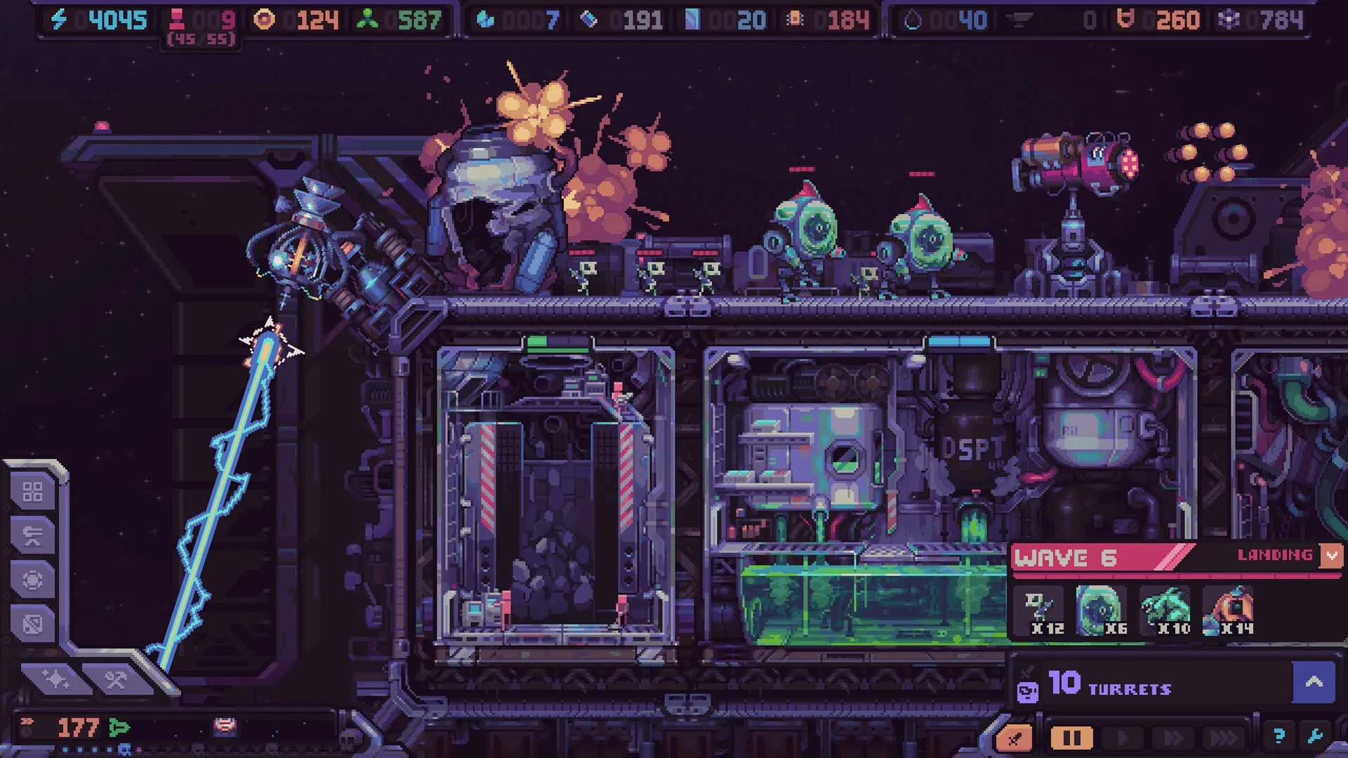 Hull Rupture turrets firing at aliens on the outer hull