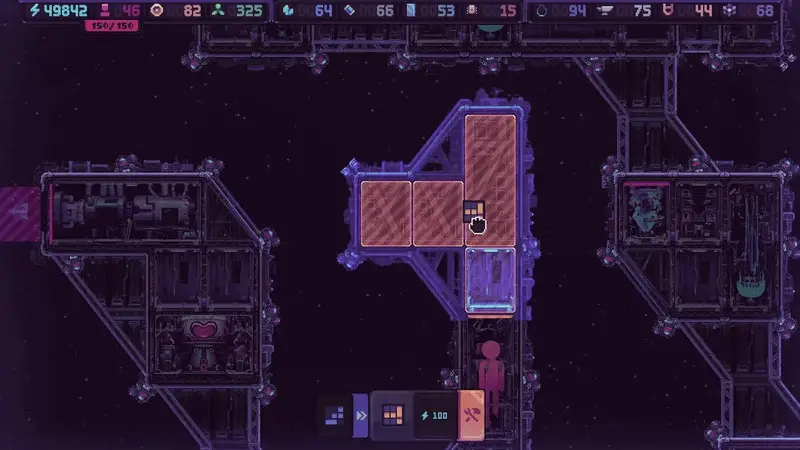 Animated Hull Rupture Hull Construction demo showing a hull block being offered and placed beside the ship